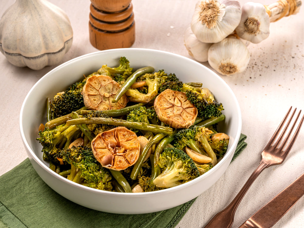 Roasted Broccoli & Beans Salad With Roasted Garlic
